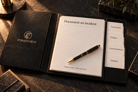 Incident record folio with transaction, position, communications and chronology sheets.